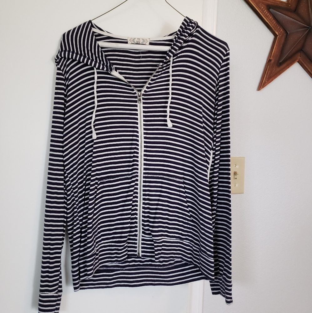Navy and white striped hoodie